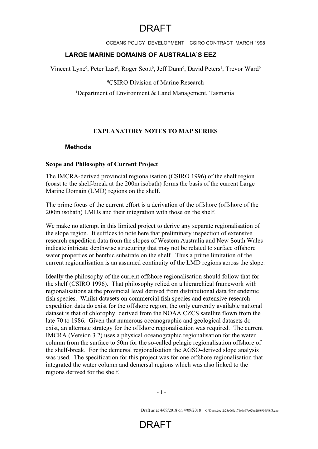 Oceans Policy Development Csiro Contract March 1998