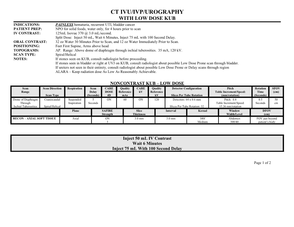 Ct Ivu/Ivp/Urography