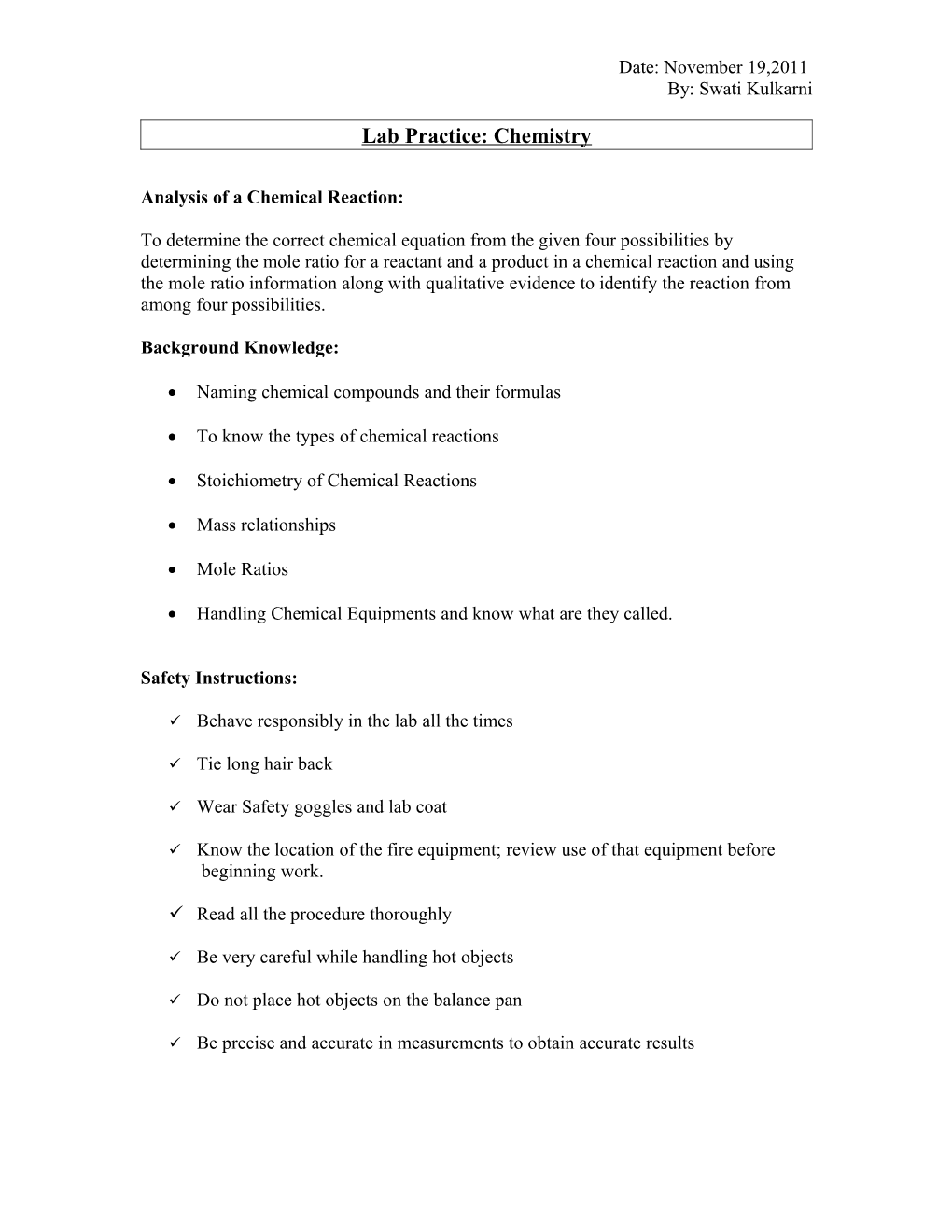 Lab Practice: Chemistry