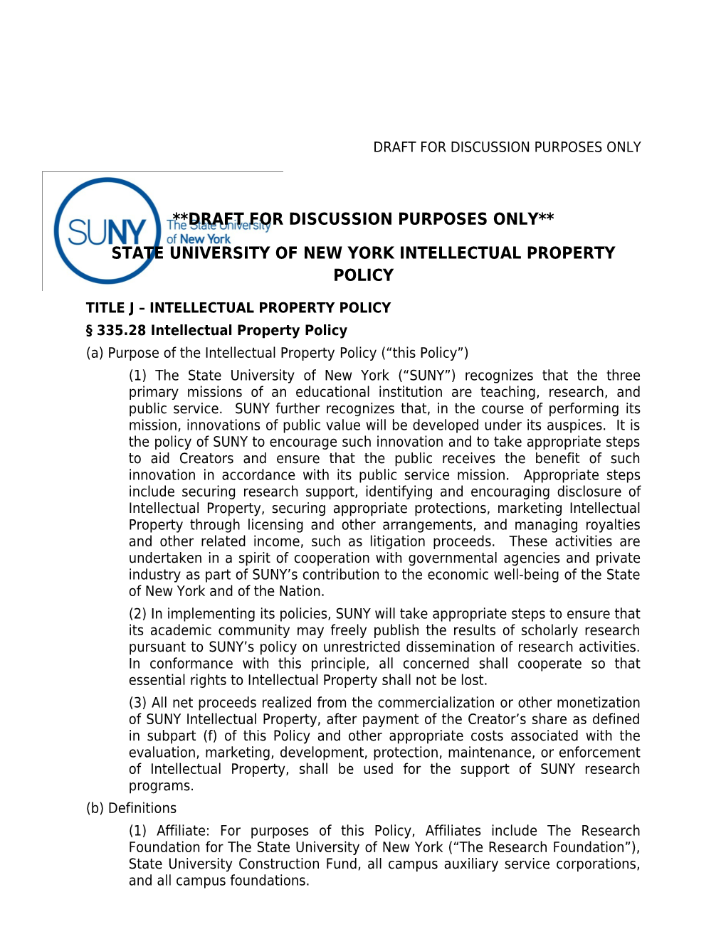 State University of New York Intellectual Property Policy