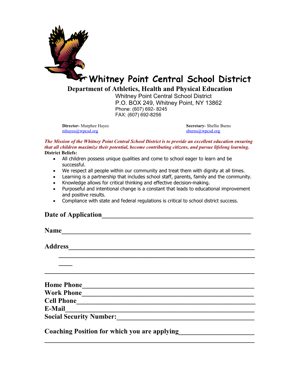 Whitney Point Coaching Application