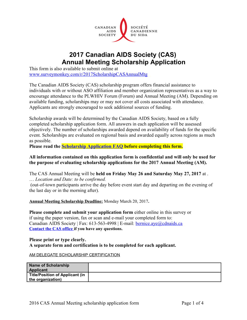 CAS AGM Scholarship Application Form