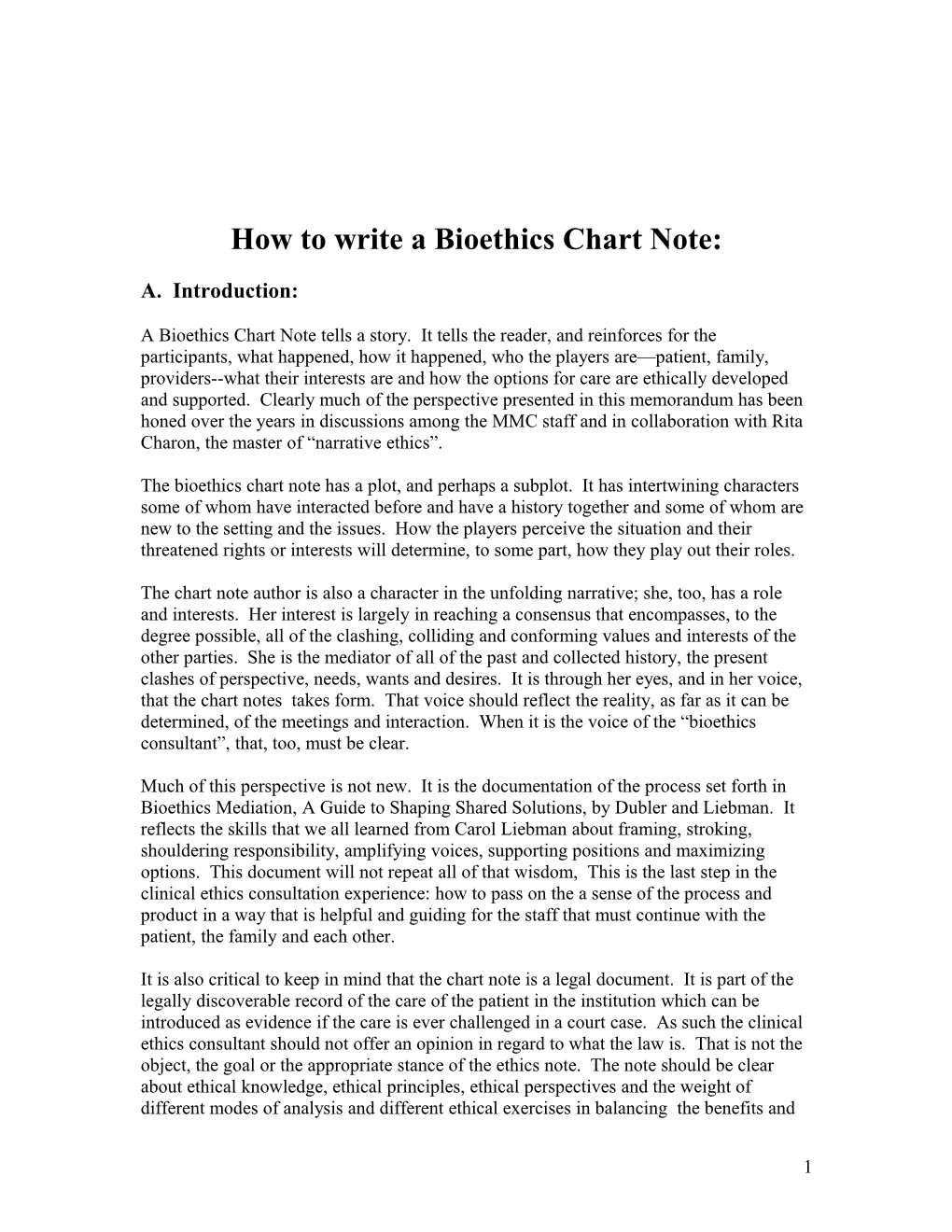 How to Write a Bioethics Chart Note