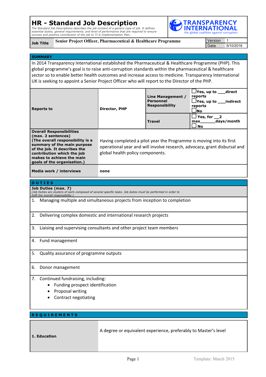 TI-S Standard Job Description Template