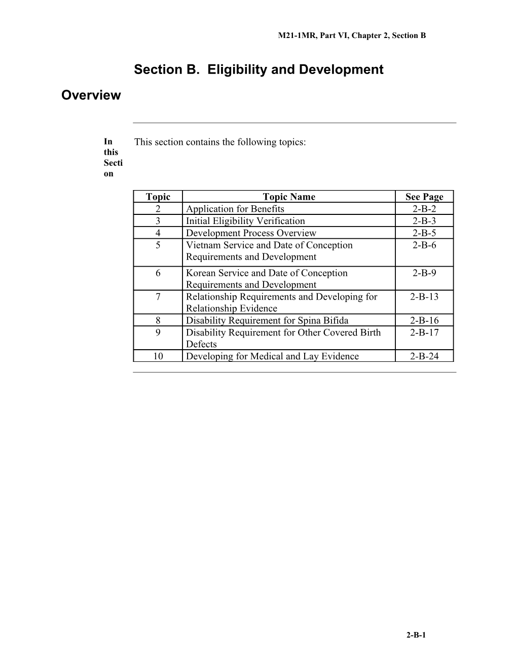 Part VI, Chapter 2, Section B. Eligibility and Development