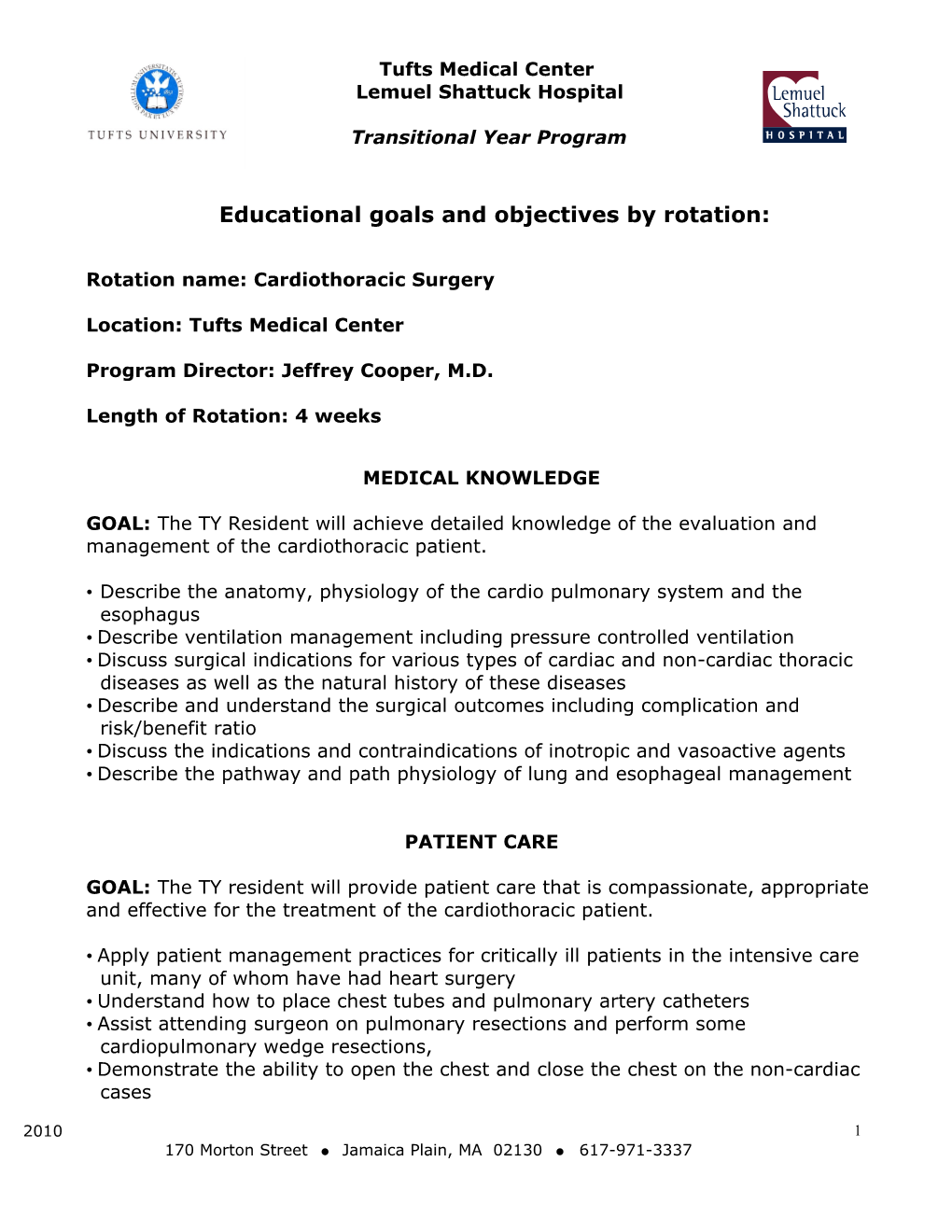 Educational Goals and Objectives by Rotation