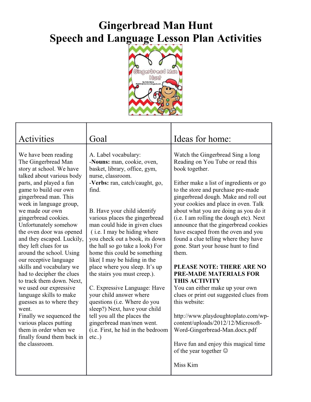 Speech and Language Lesson Plan Activities