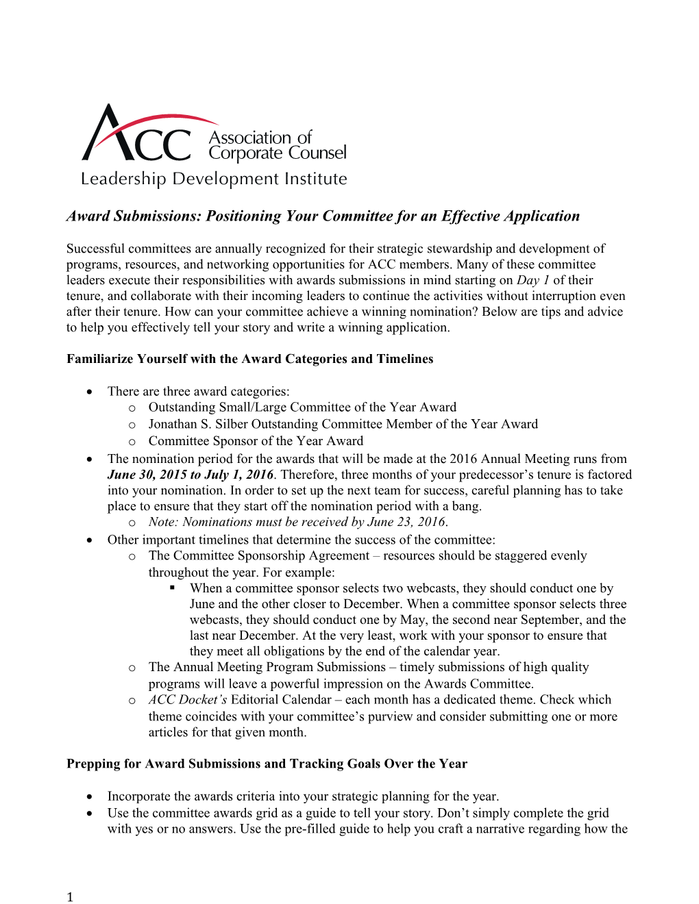 Award Submissions: Positioning Your Committee for an Effective Application