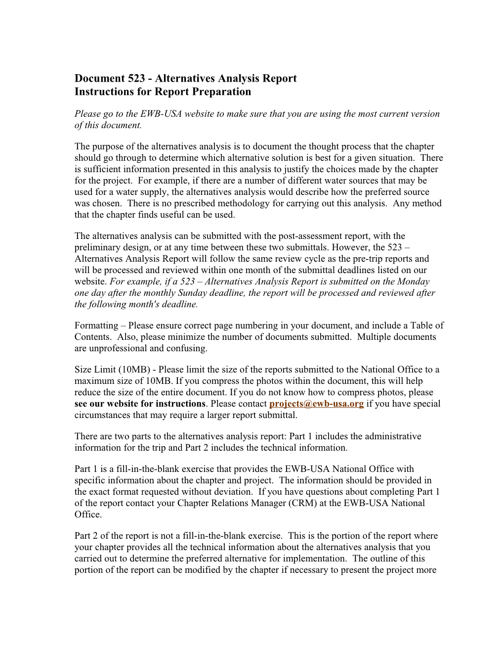 Document 523 - Alternatives Analysis Report Rev. 09-2010