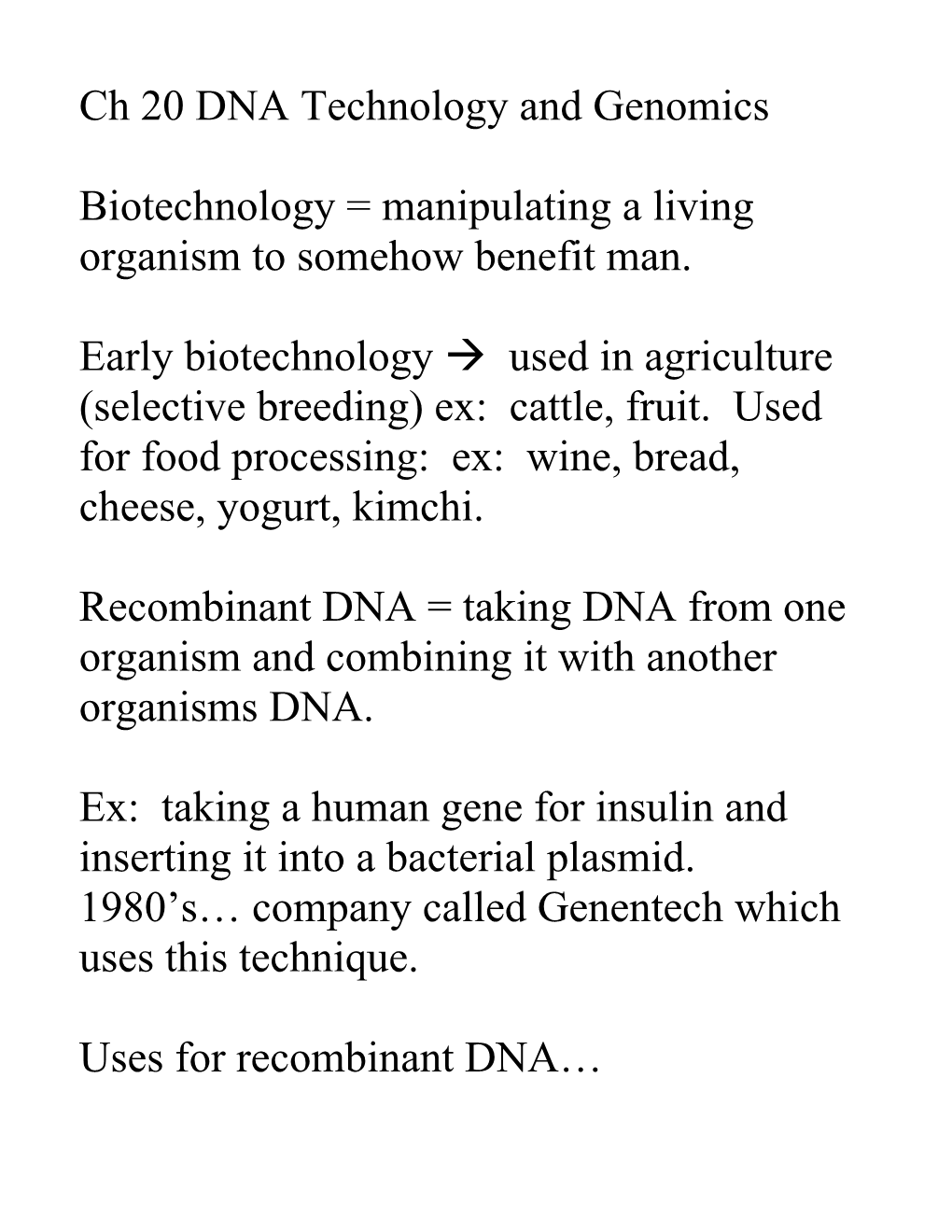 Ch 20 DNA Technology and Genomics