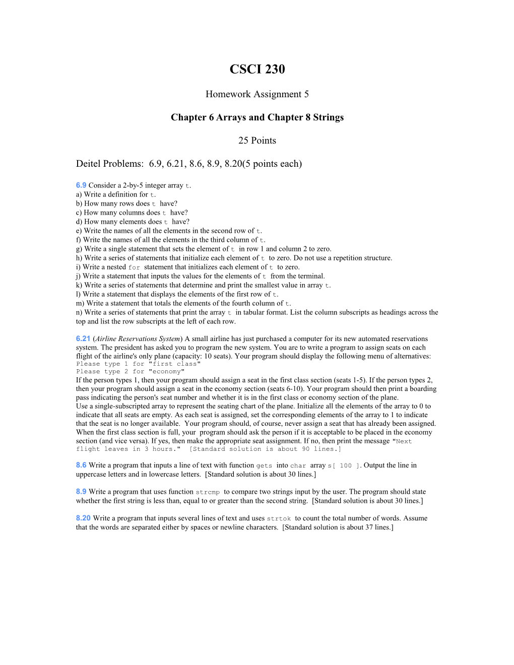 Chapter 6 Arrays and Chapter 8 Strings