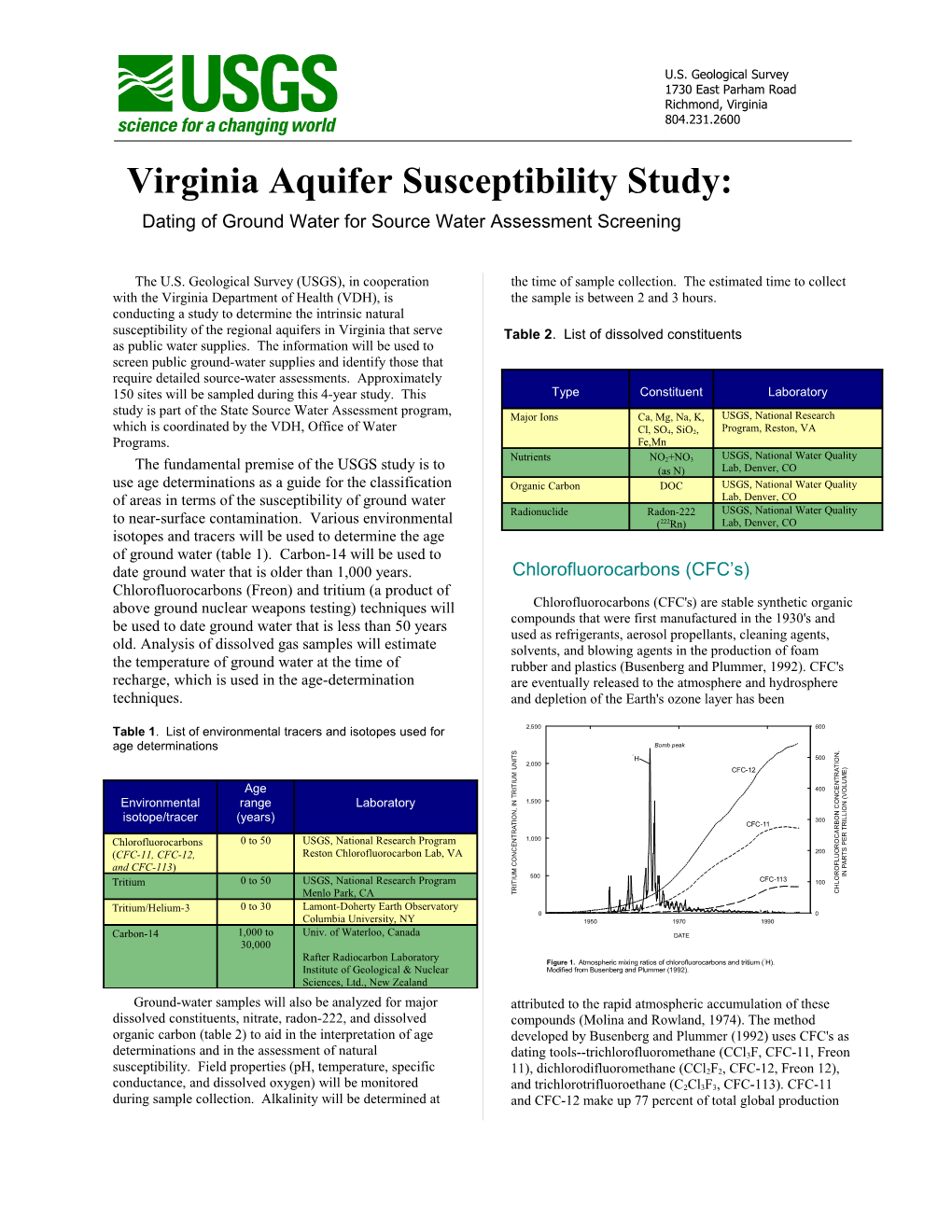 Dating of Ground Water for Source Water Assessment Screening