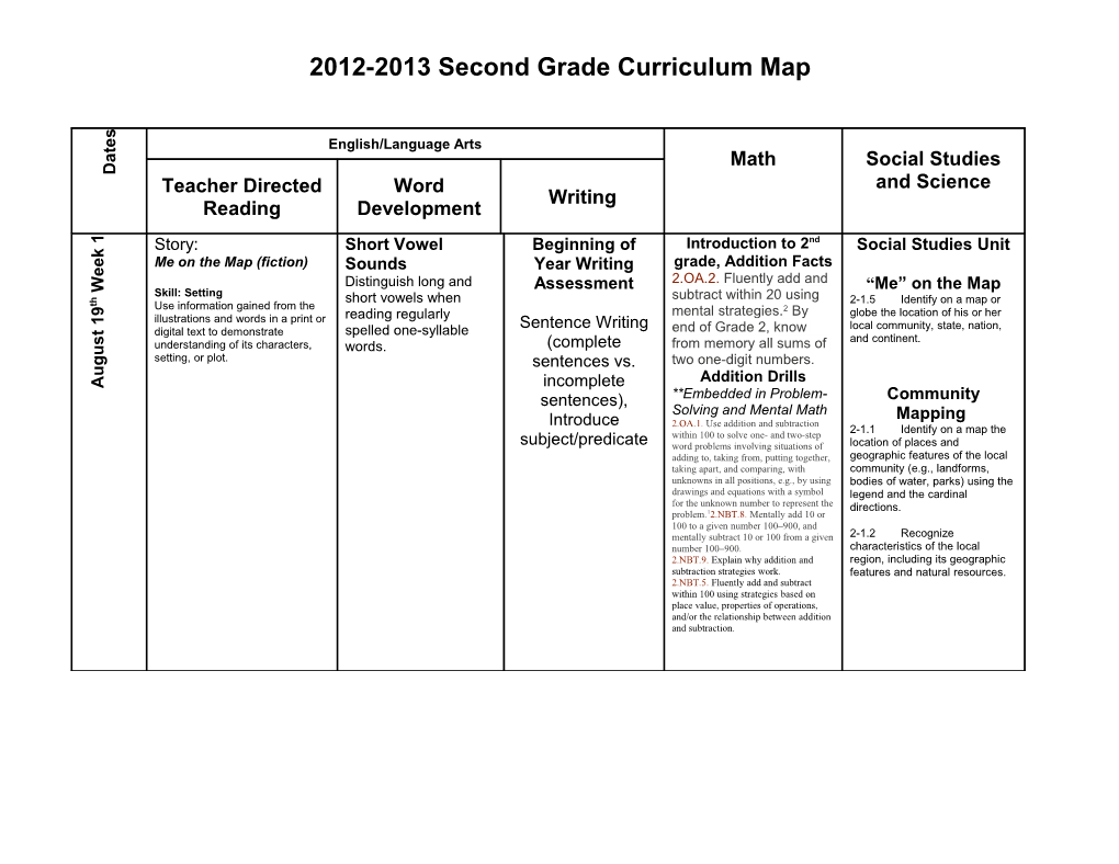 2012-2013 Second Grade Curriculum Map