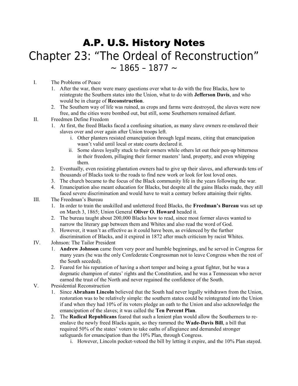 Chapter 23: the Ordeal of Reconstruction