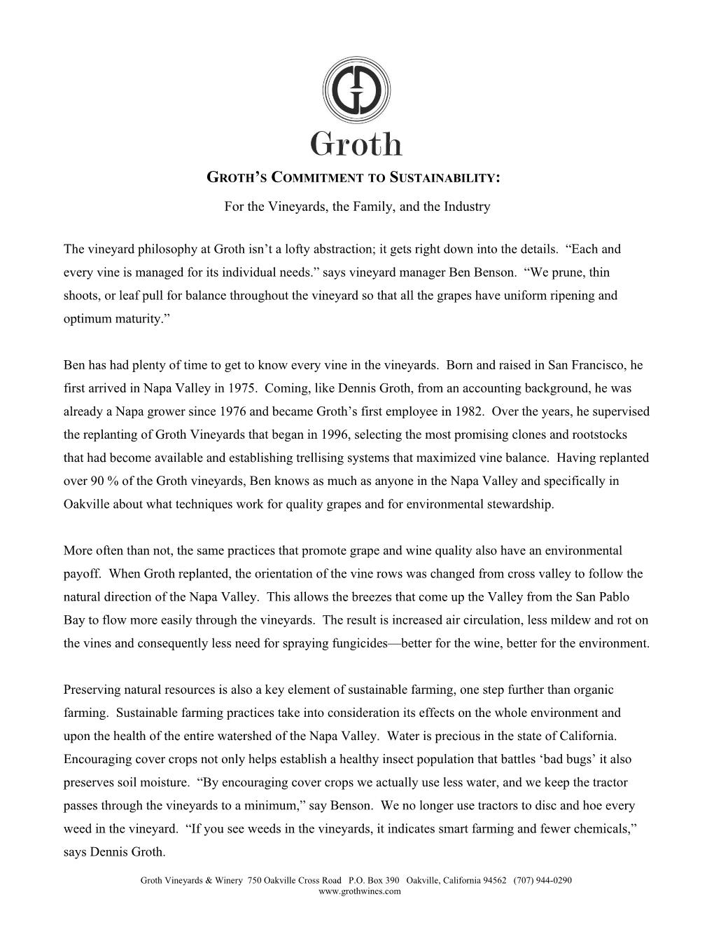 Groth's Commitment to Sustainability