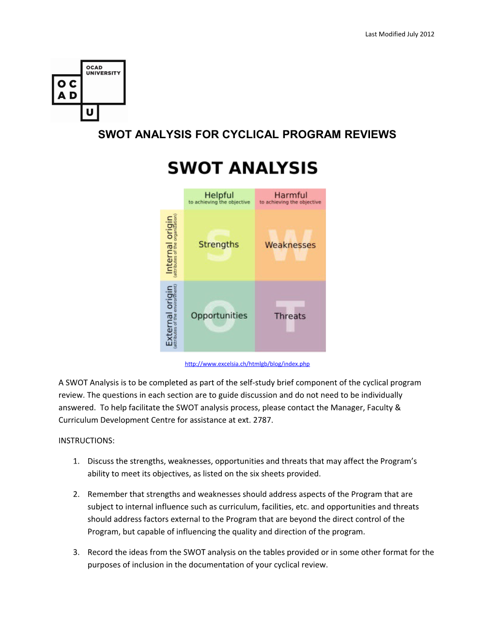 Swot Analysis for Cyclical Program Reviews