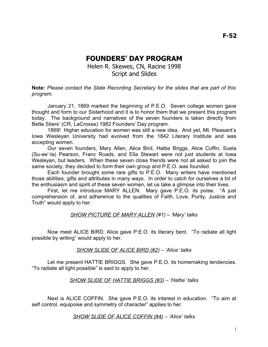 1998 Slide Founders Day Program