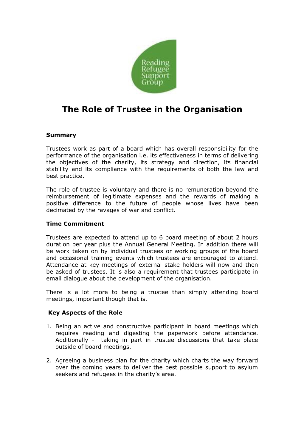 The Role of Trustee in the Organisation