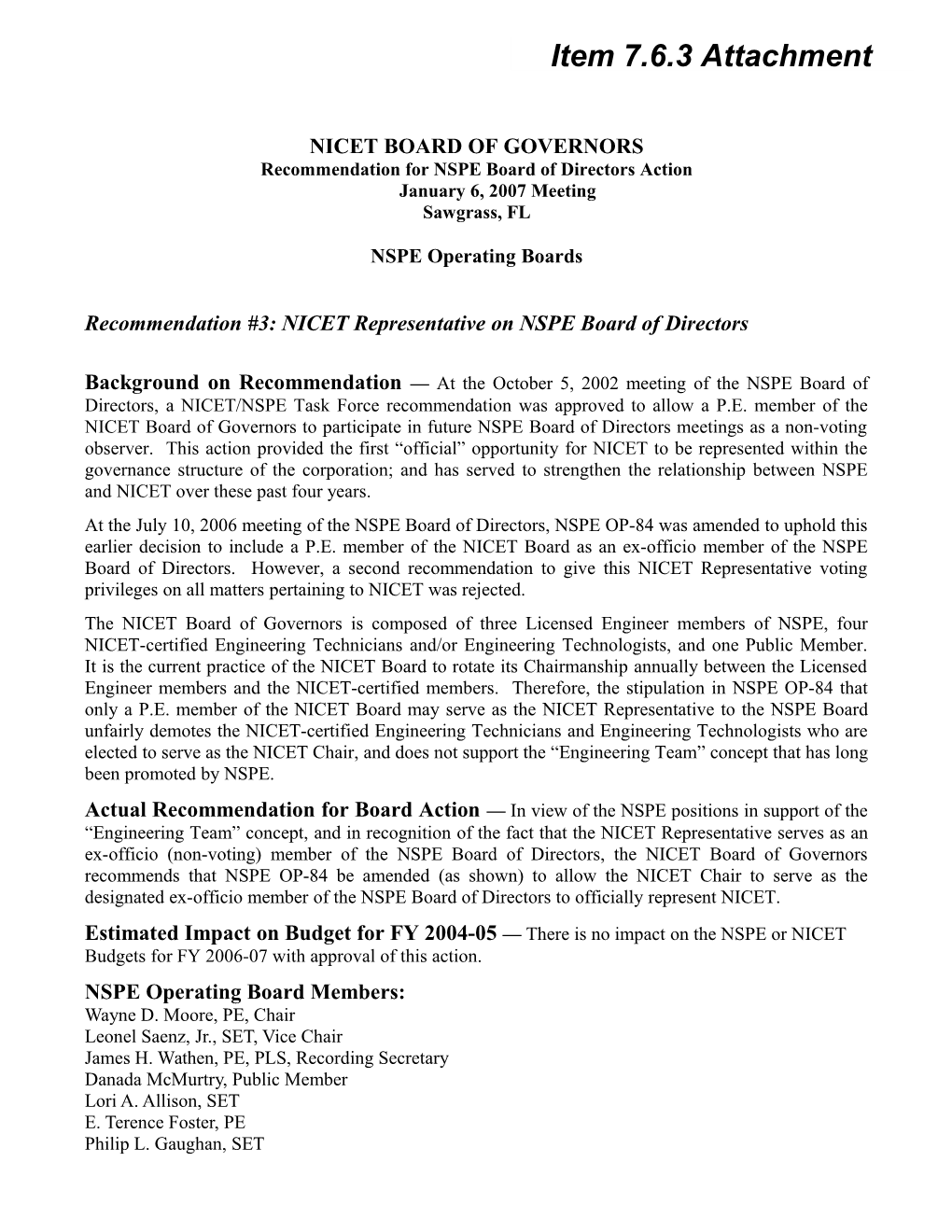 Nicet Board of Governors