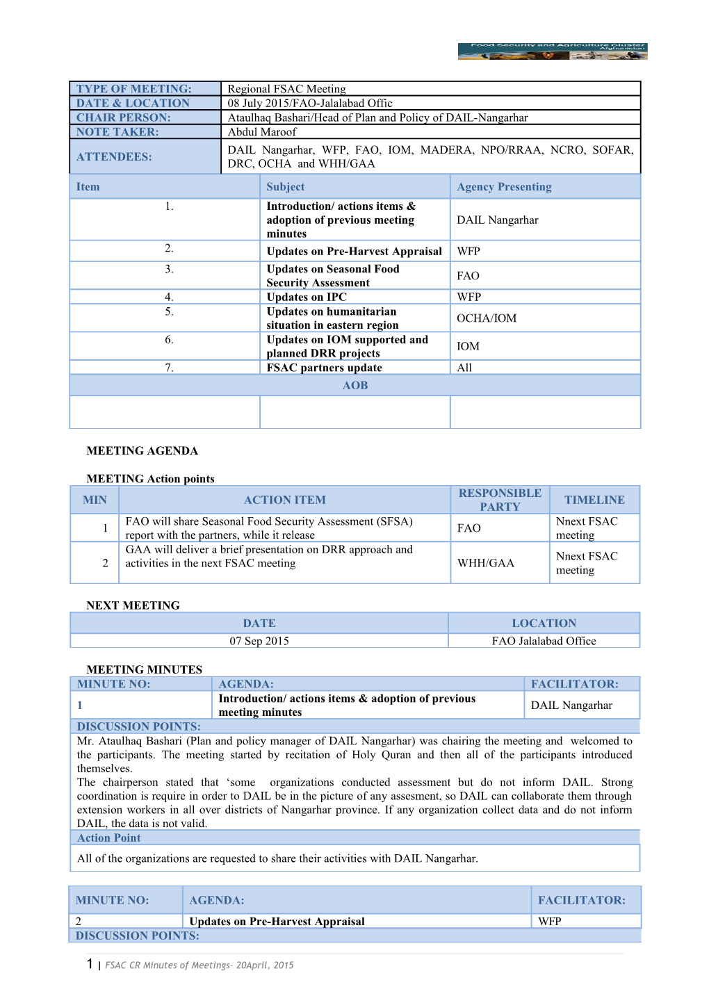 MEETING Action Points