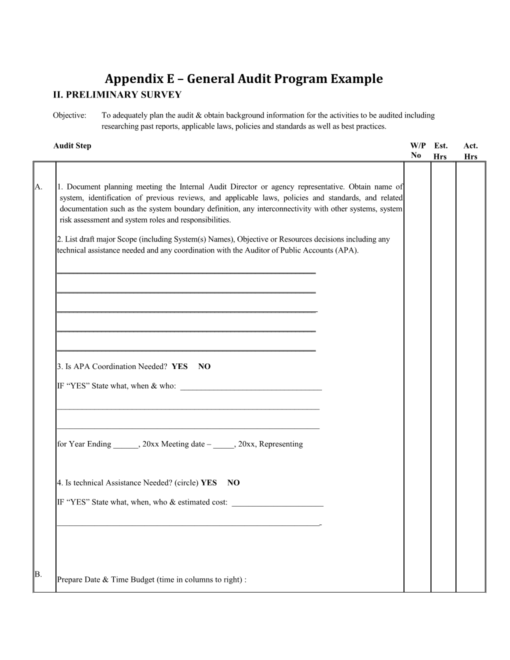 Appendix E General Audit Program Example