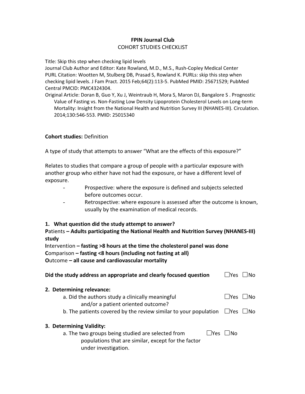 Cohort Studies Checklist