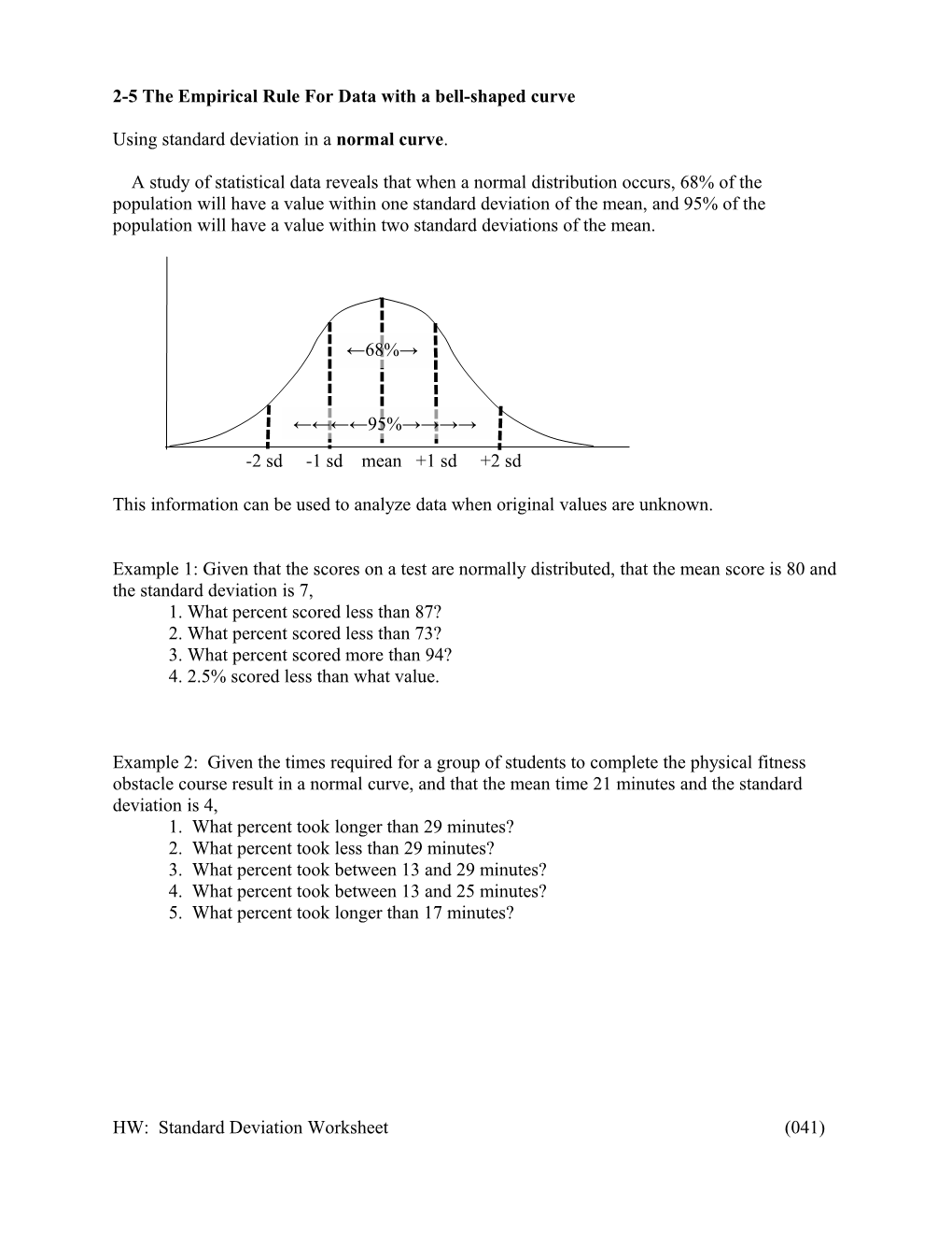 2-5 the Empirical Rule for Data with a Bell-Shaped Curve