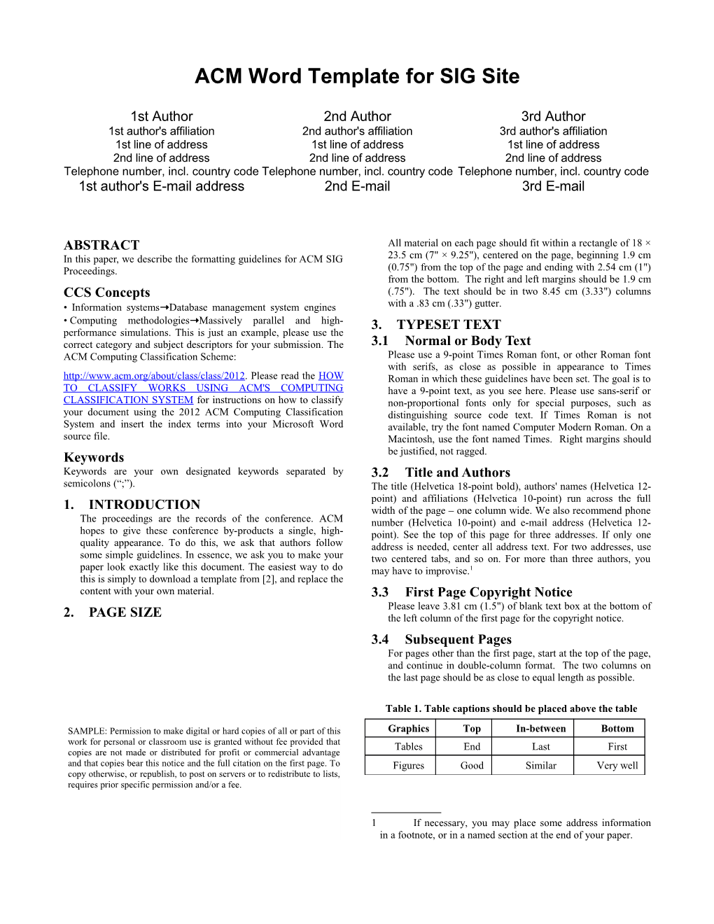 ACM Word Template for SIG Site