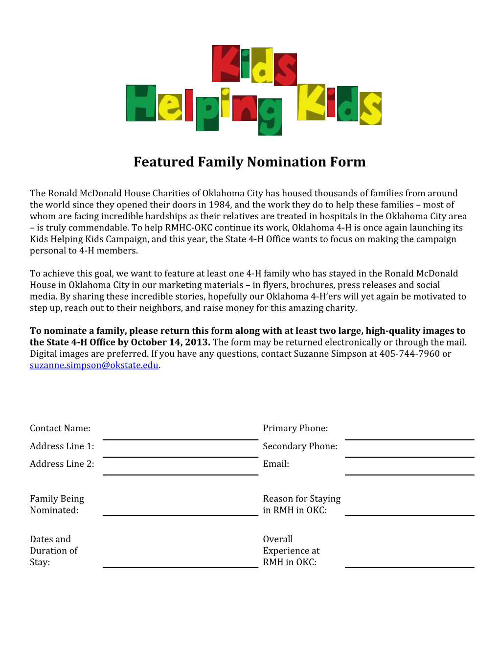 Featured Family Nomination Form