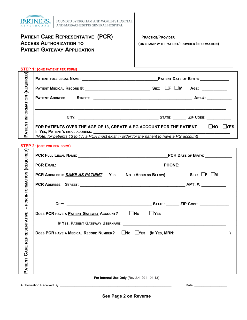 Authorization for Patient Care Representative Access to Patient Gateway Application