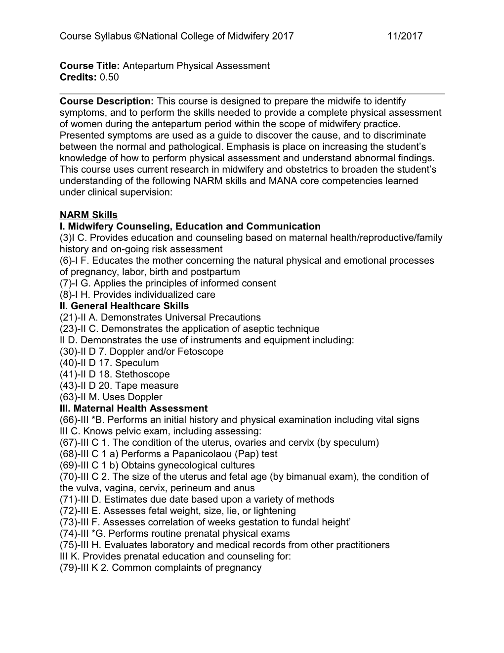 Course Title: Antepartum Physical Assessment