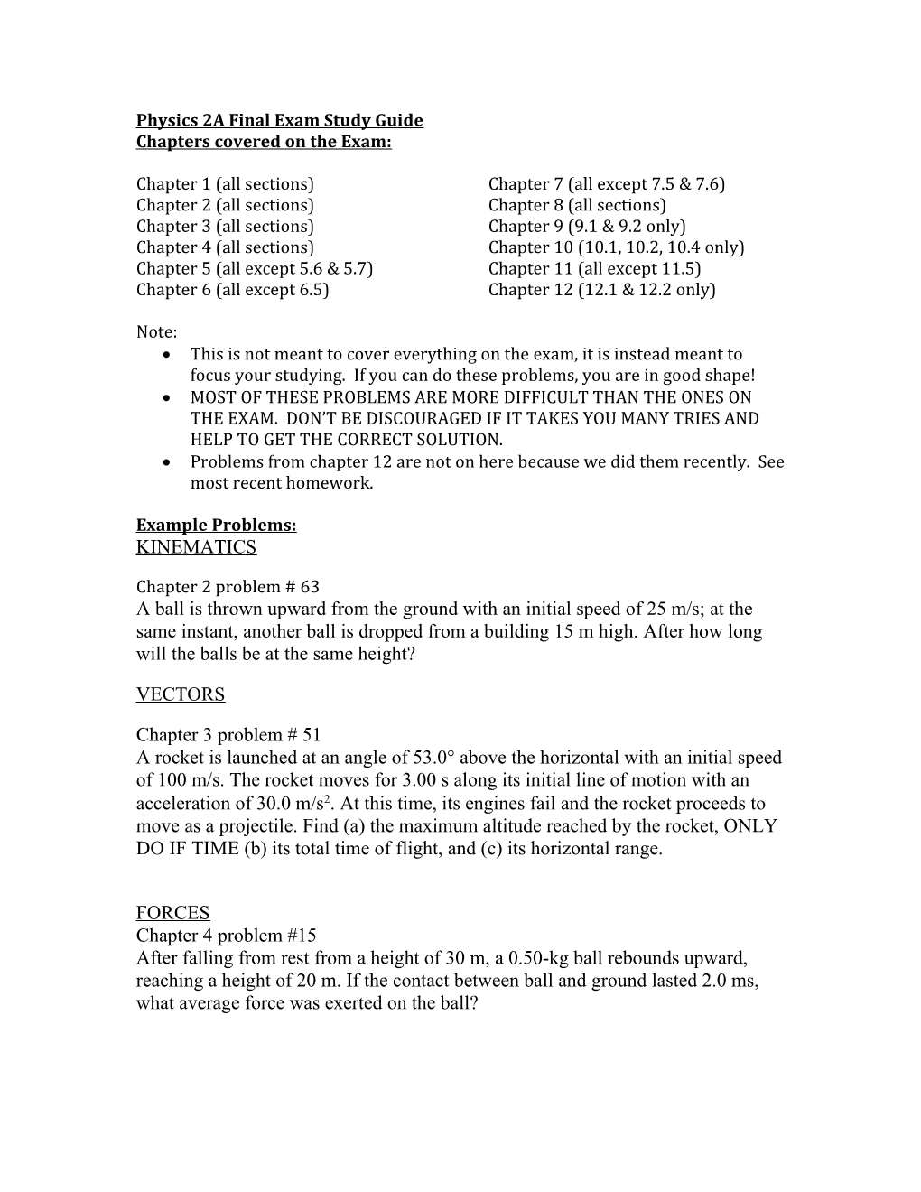 Physics 2A Final Exam Study Guide