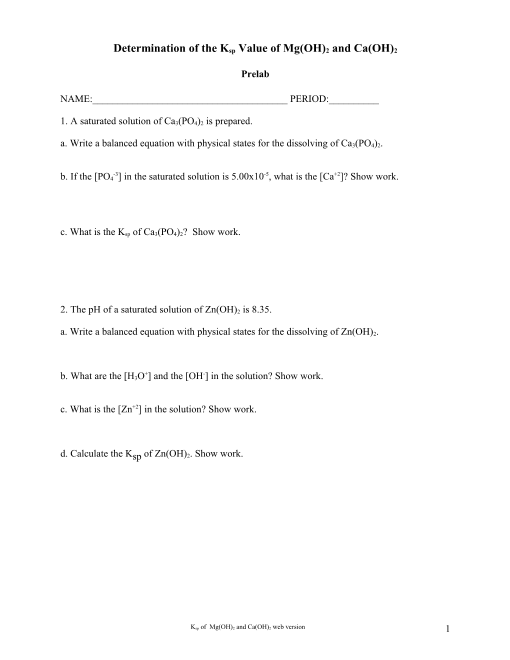Determination of the Ksp Value of Mg(OH)2 and Ca(OH)2