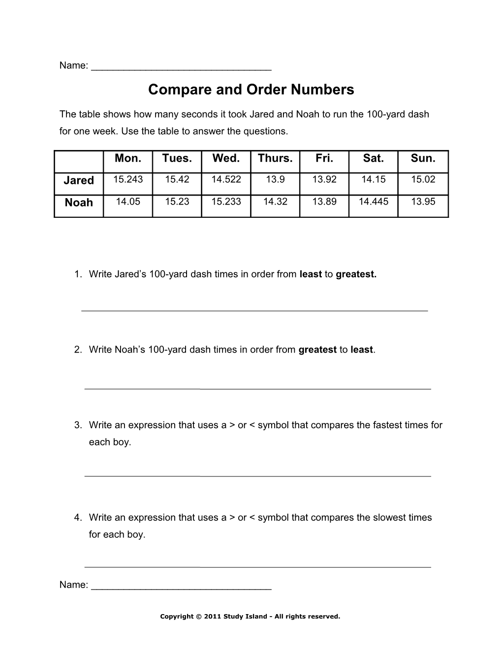 Compare and Order Numbers