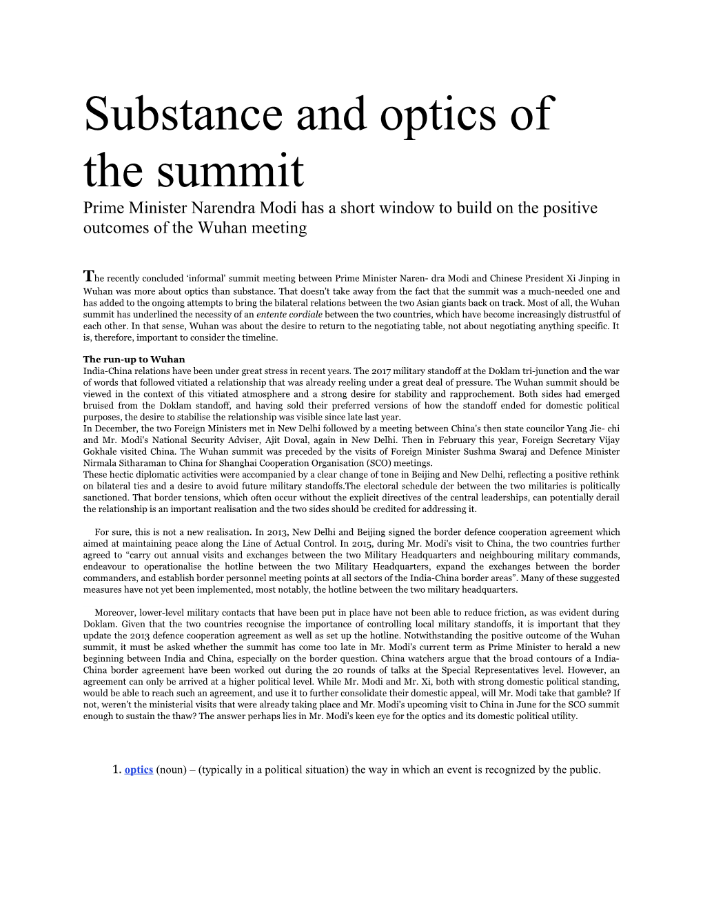 Substance and Optics of the Summit
