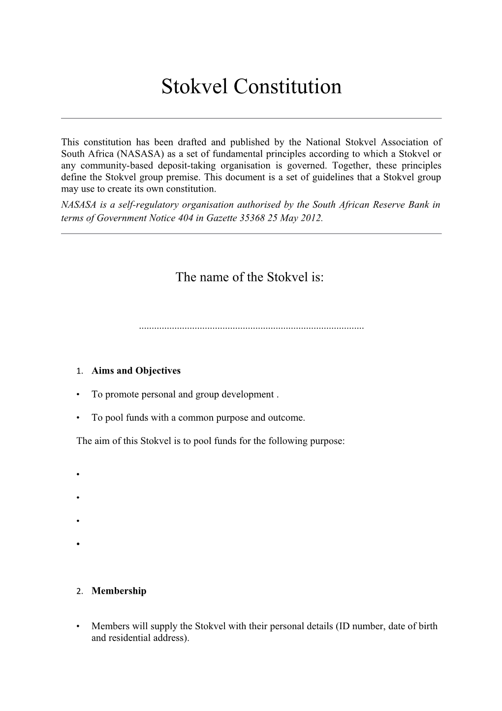 Stokvel Constitution