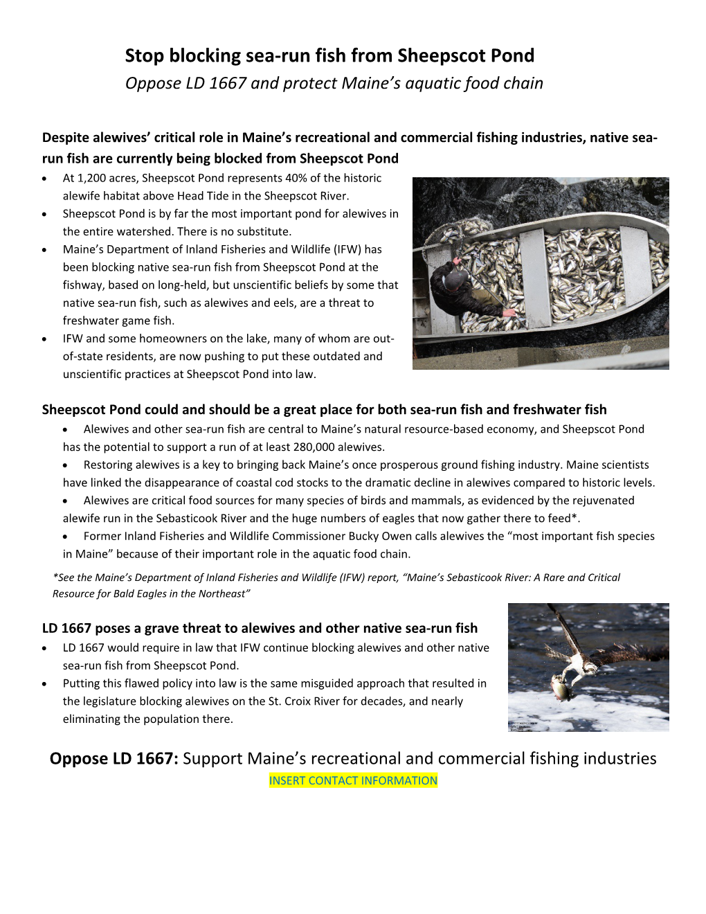 Oppose LD 1667 and Protect Maine S Aquatic Food Chain