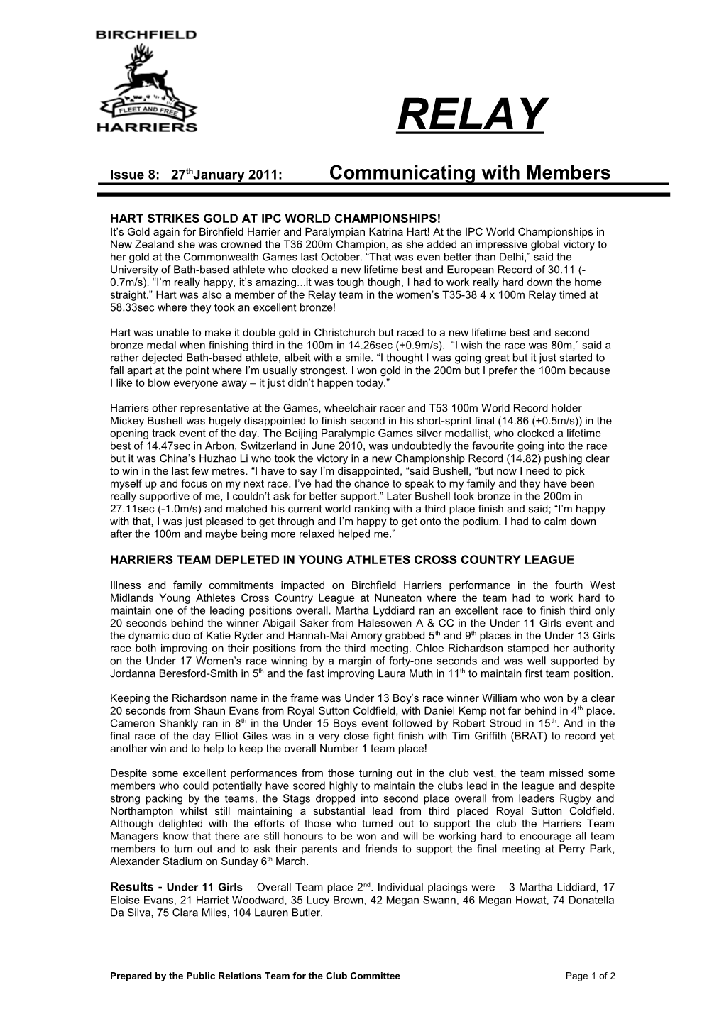 Issue 8: 27Thjanuary 2011: Communicating with Members