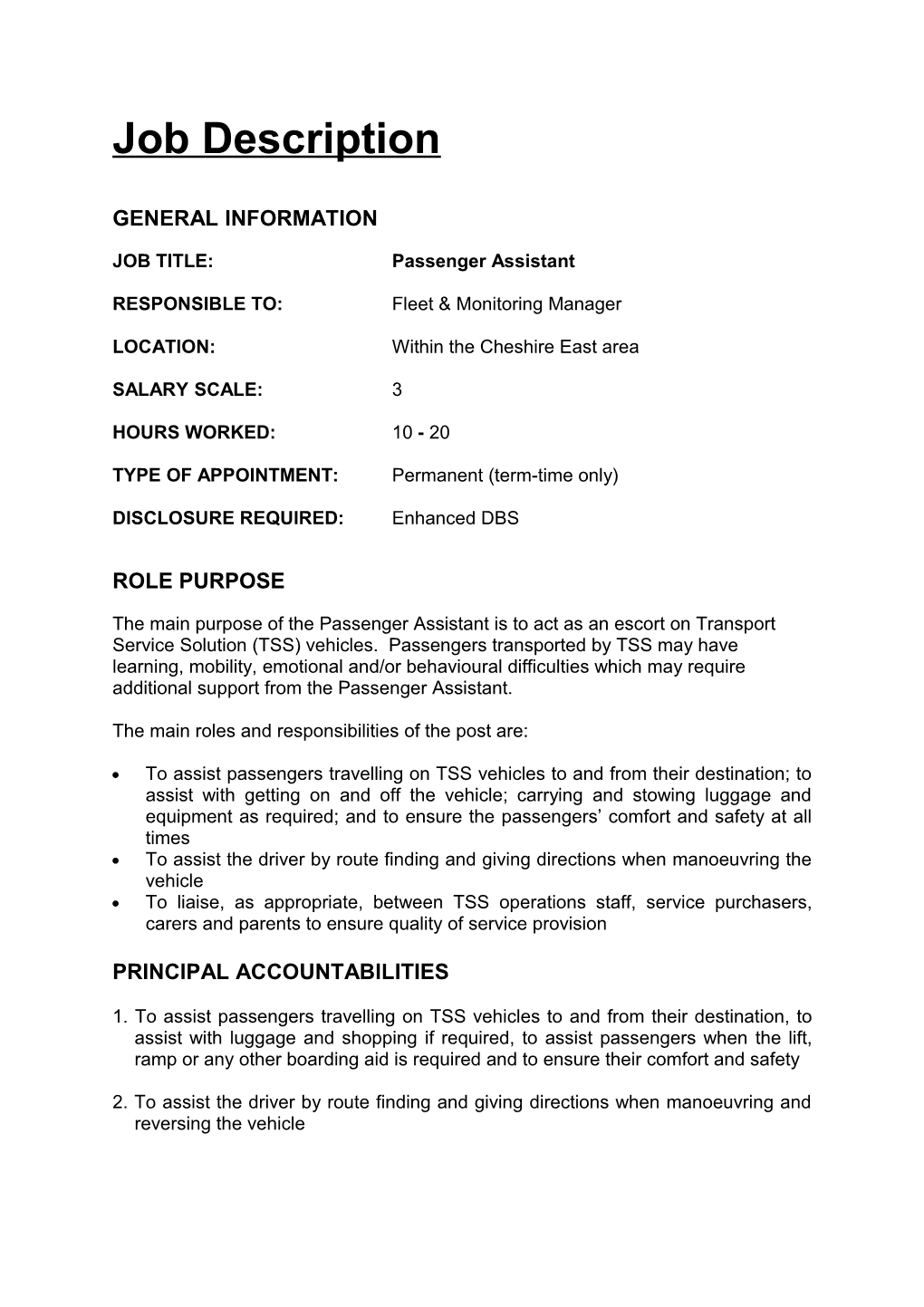 TSS Passenger Assistant JD