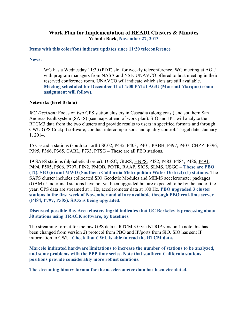 Work Plan for Implementation of READI Clusters & Minutes