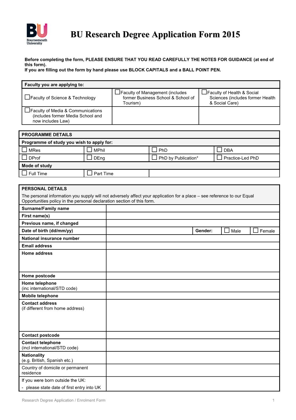 Research Degrees Application Form 2015-16