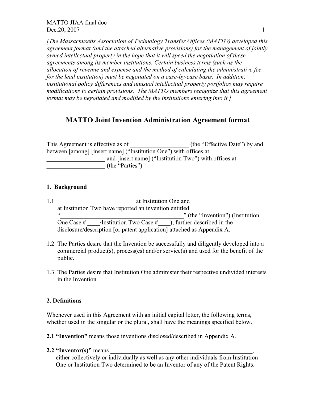 Joint Invention Administration Agreement