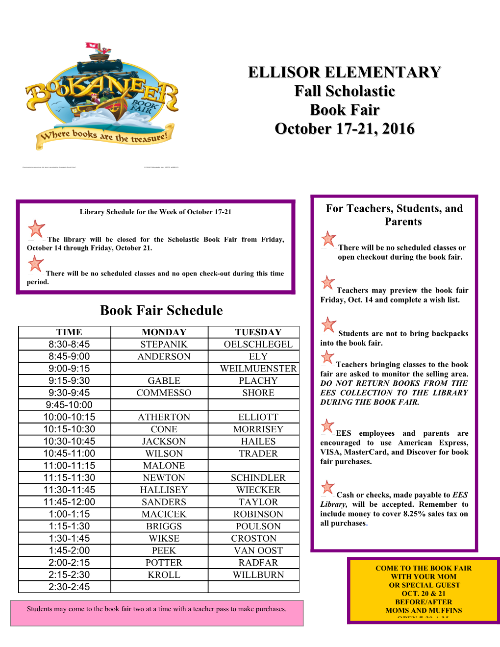 Book Fair Schedule