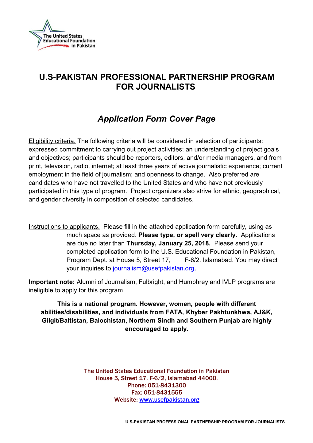 U.S-Pakistan Profession Al Partnership Program for Journalists