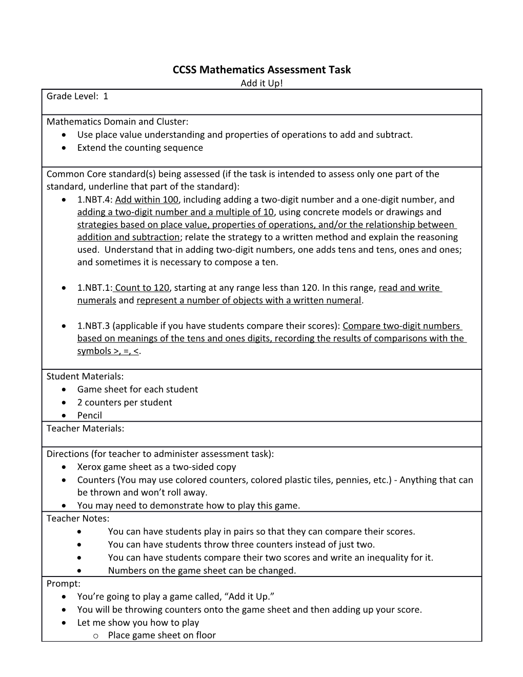 CCSS Mathematics Assessment Task s6