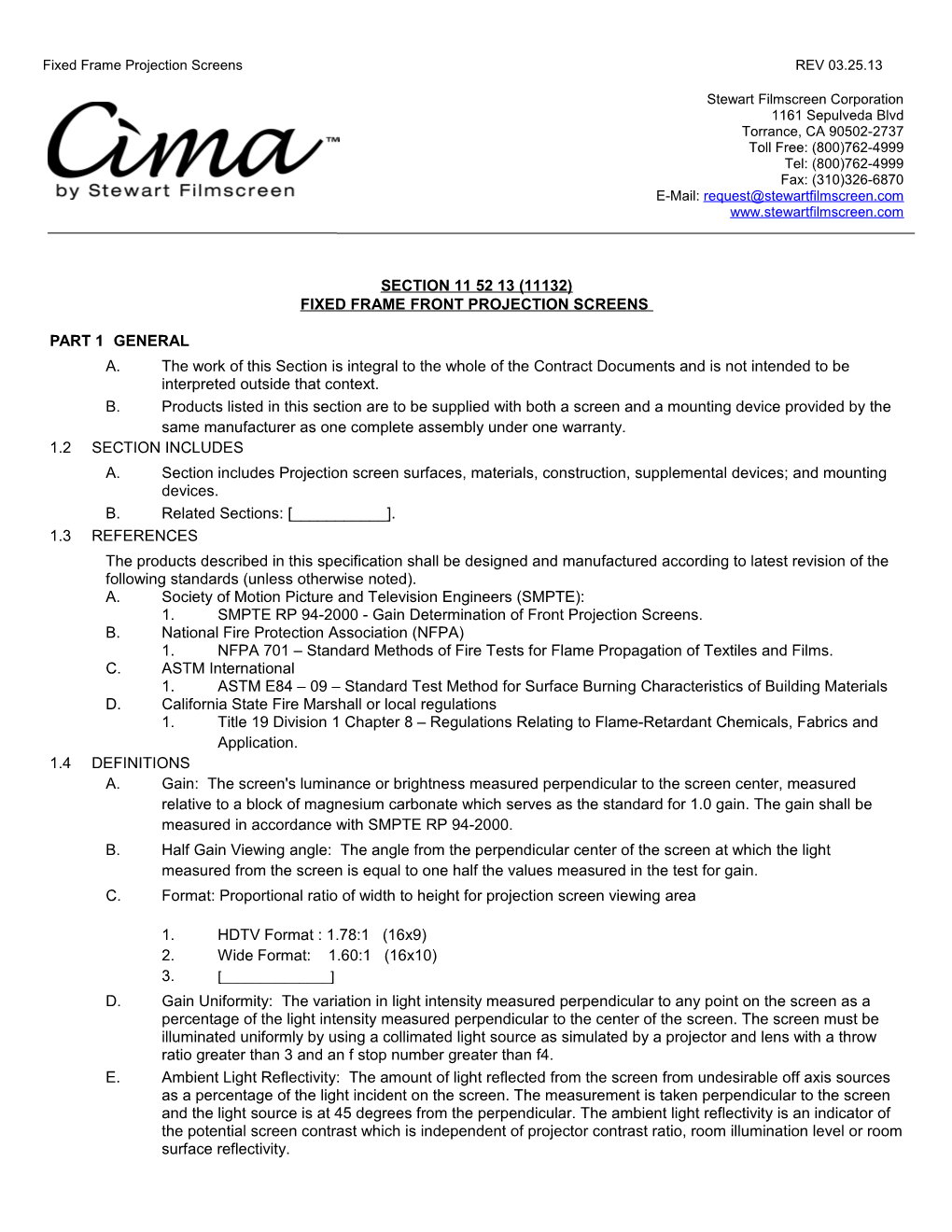 CSI 2004 Specification - Fixed Screens