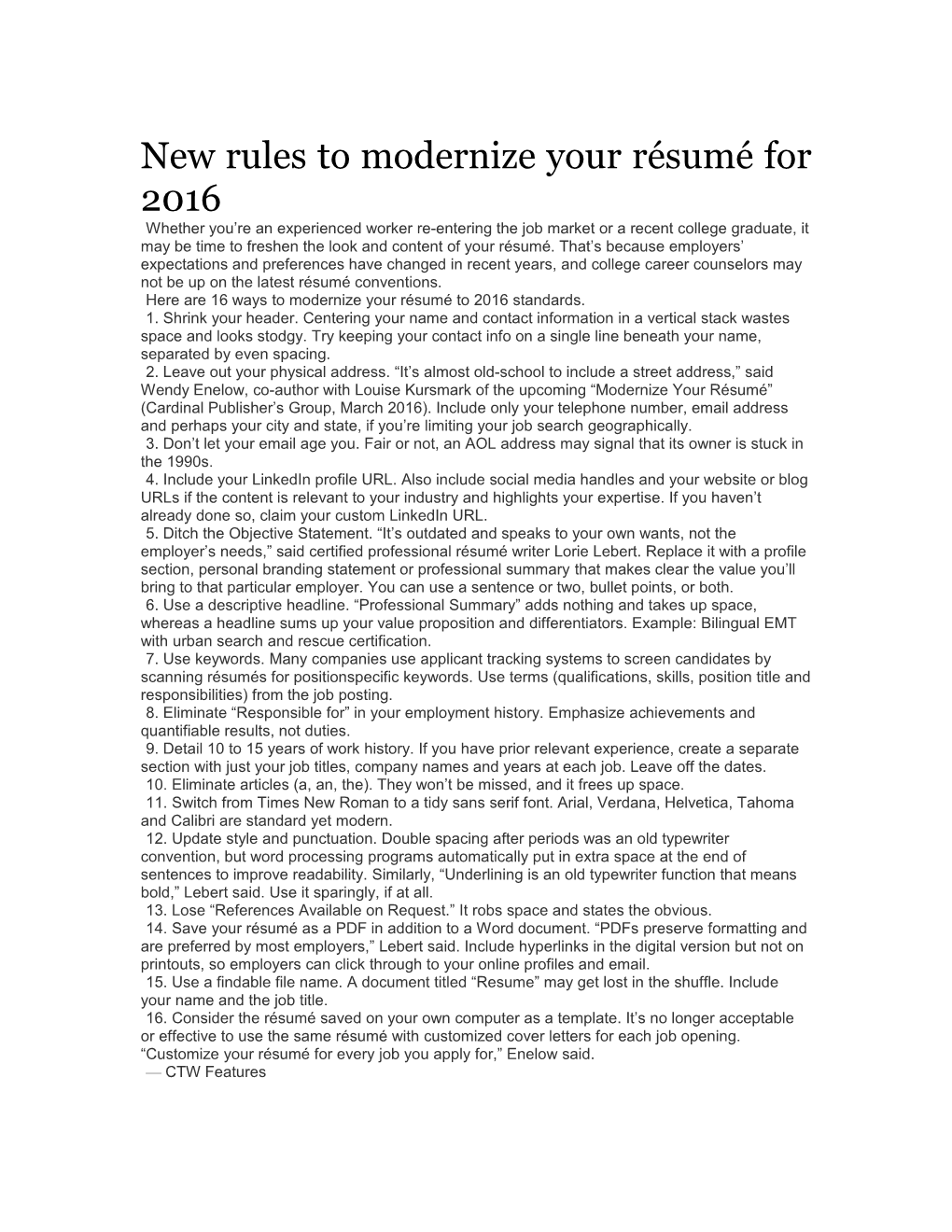 New Rules to Modernize Your Résumé for 2016
