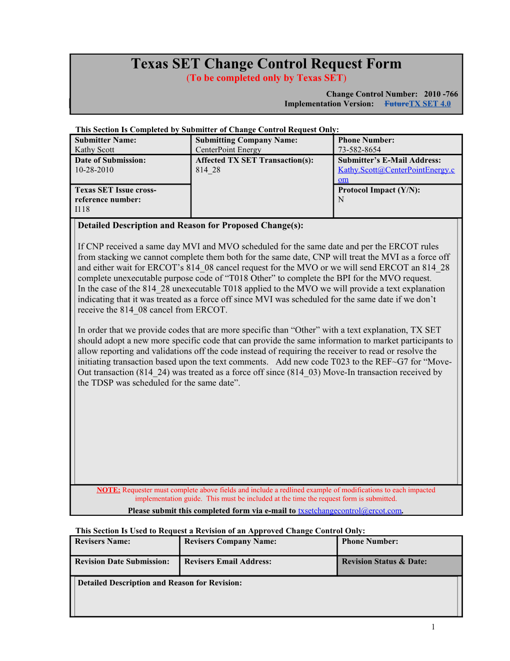 TX SET Change Control Request Form