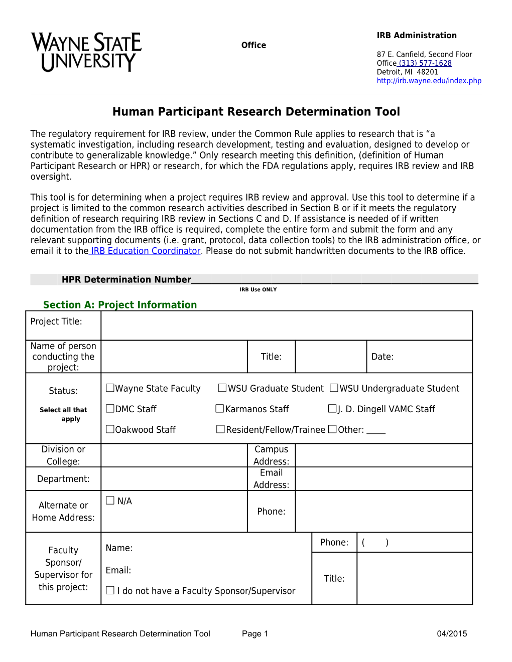 Human Participant Research Determination Tool