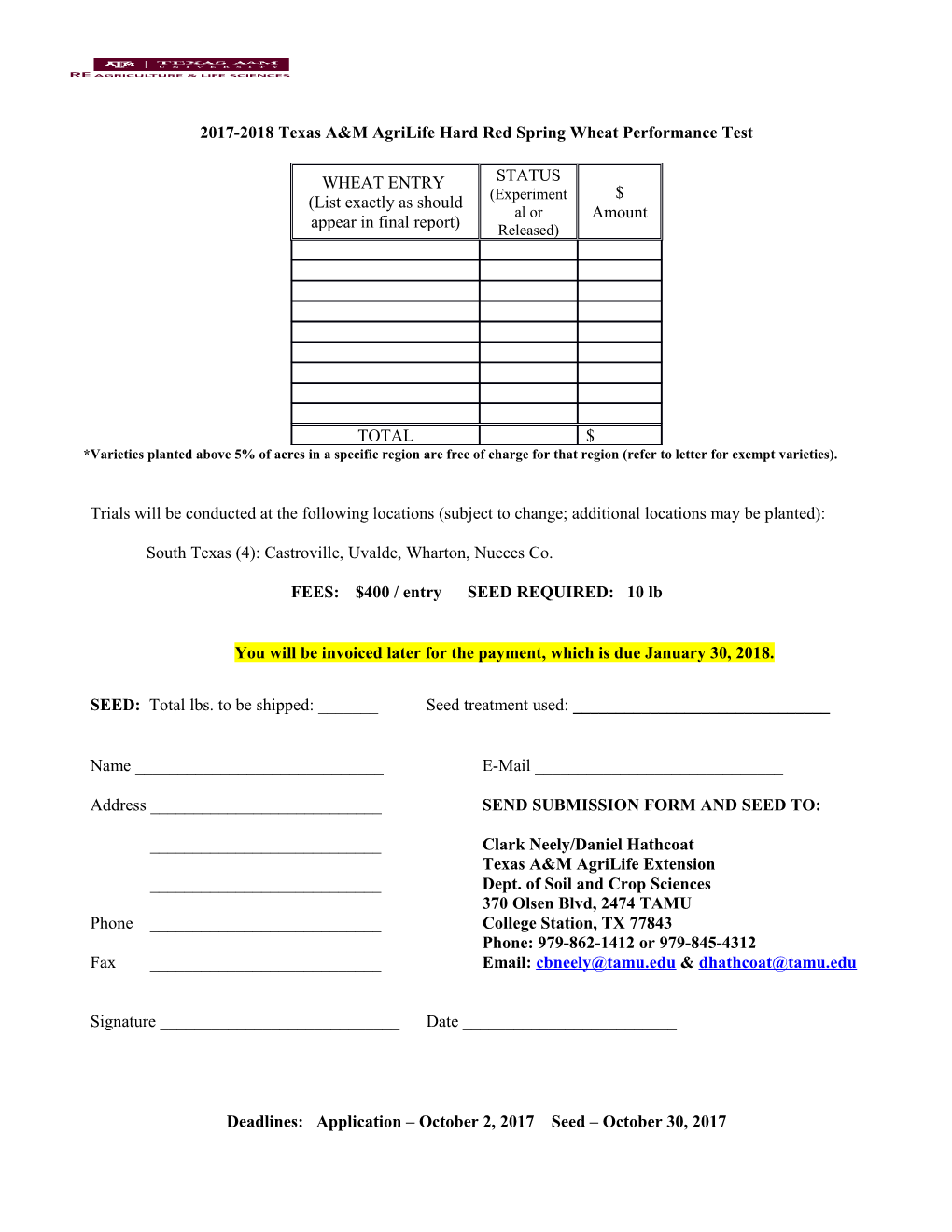 2002-2003 Texas A&M Wheat Performance Test